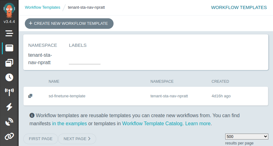 Deployed Workflow Template in the Argo UI